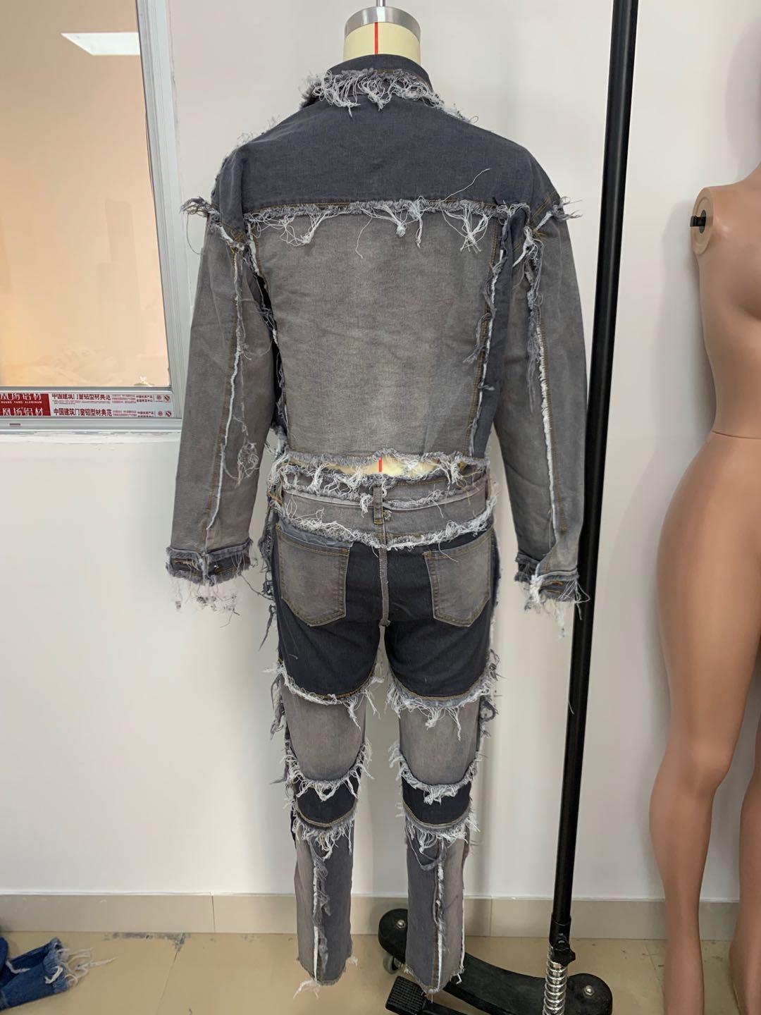 Trendy Women's Denim Jacket & Pants Set With Patchwork Design - Comfortable Polyester Blend For Casual & Office Wear_voghion.com