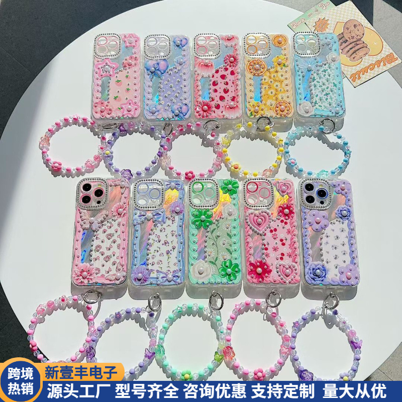 Rhinestone Flower Heart Mirror Iphone17Promax Mobile Phone Case Suitable for Apple 16Plus Luxury 14 Women's Model