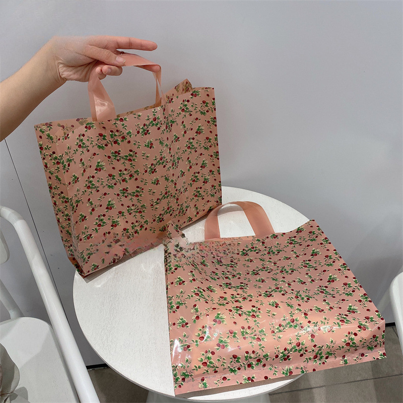复古碎花手提袋礼品袋服装店袋子购物袋女装包装袋加厚塑料袋批发
