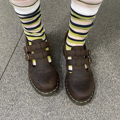 牛皮版~小众百搭马丁单鞋女英伦复古休闲小皮鞋镂空厚底玛丽珍鞋