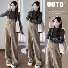 原创实拍现货2024秋冬孕妇针织打底上衣+碎花背带裤时尚洋气两件