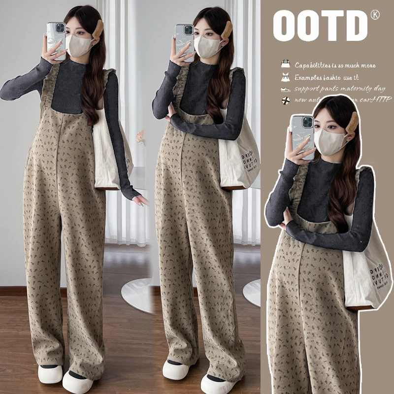 Оригинальный реальный снимок в наличии, осень-зима 2024, вязаный топ для беременных + комбинезон с цветочным принтом, модные две вещи