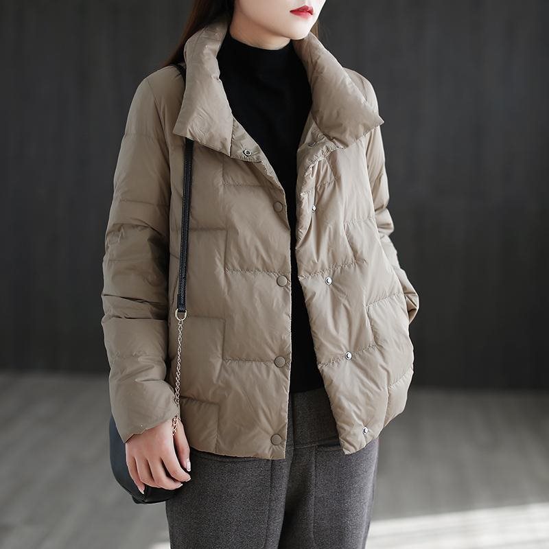 新款白鸭绒女士薄款羽绒服新款立领祥云走线轻便款小个子短款外套