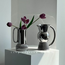 高级感电镀银花瓶摆件陶瓷花器现代家居装饰品民宿样板间