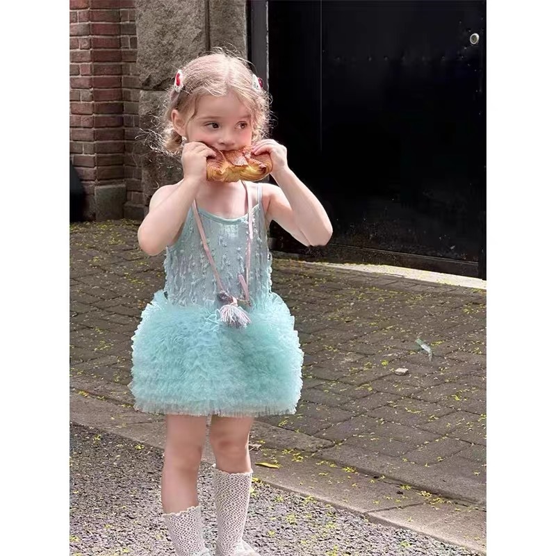 Korean Style Children's Dress 2025 Summer New Style Girls' Style Mesh Tutu Skirt Style Little Girl Suspender Skirt