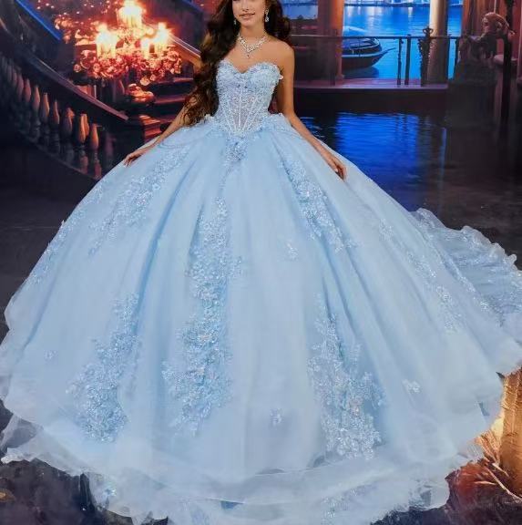 Vestido de noche de tubo de gasa de color azul claro, vestido de princesa fugitivo, estudiante de temperamento, regalo para adultos, vestido de fiesta de cumpleaños, anfitrión