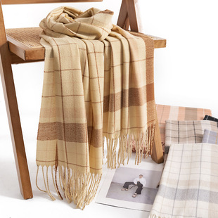 Fashionable plaid scarf women's Japanese and Korean-style sweet cashmere scarf neck protection cold-proof commuter scarf lengthened warm shawl
