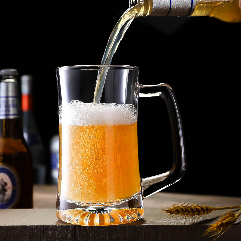 Taza de cerveza artesanal gruesa creativa de gran capacidad Taza de té para el hogar Taza de agua de vidrio con asa Taza de cerveza para mayoristas