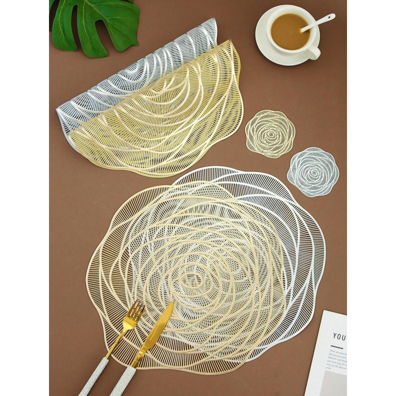 Flower Pattern Round Placemats 15inch PVC Material 394inch