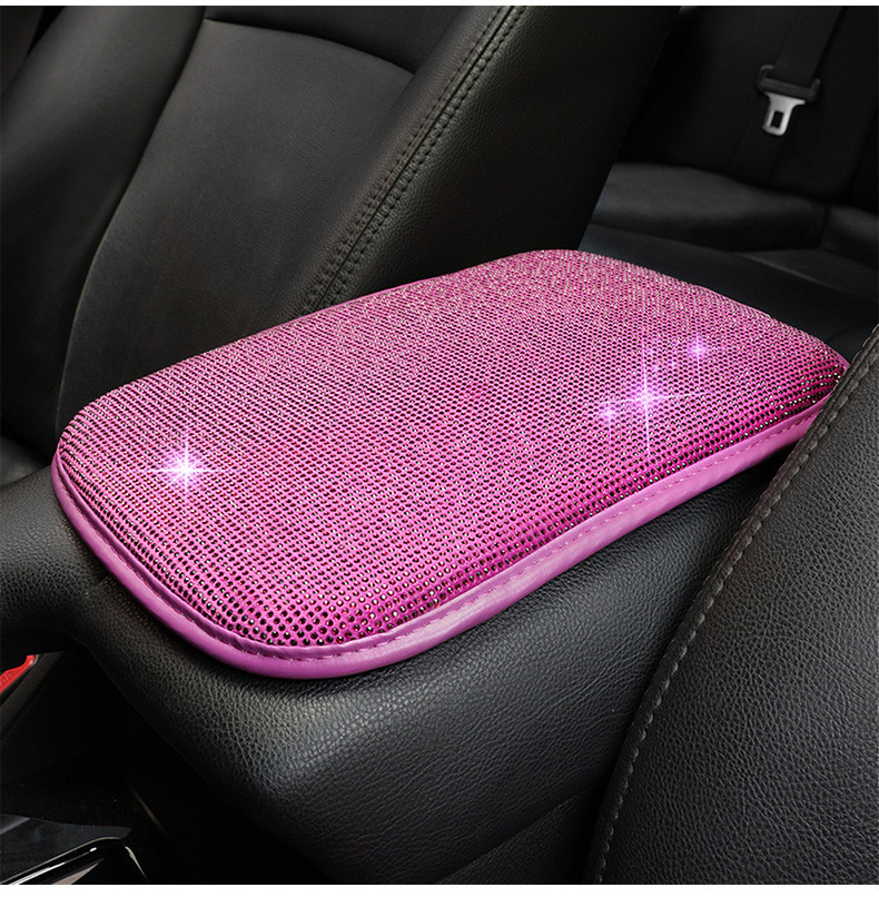 Cross-Border Car Interior Accessories, Diamond-Encrusted Car Armrest Box Mat, Creative Diamond-Encrusted Armrest Protective Cover, Hot-Drilled Diamond Armrest Pad