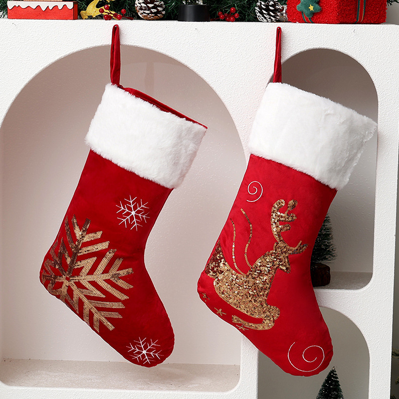 Cross-border Christmas decorations, Christmas stocking pendants, gift bags, golden elk snowflake embroidery Christmas tree pendants