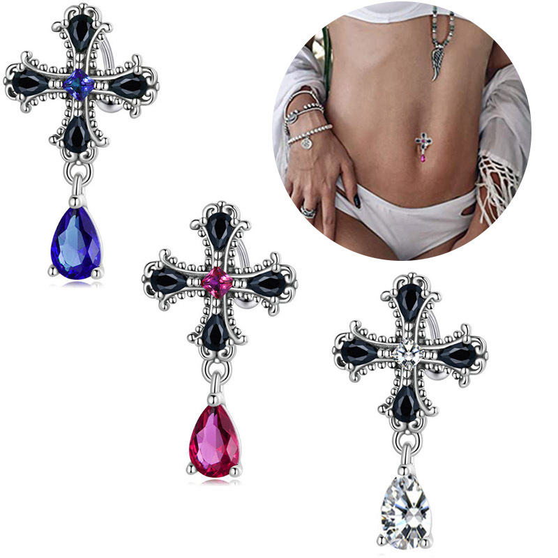 belly button piercing stainless steel with zircon drop-shaped