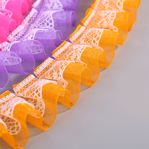 Colorful double-layer pleated lace snow gauze lace belt clothing accessories handmade diy curtain skirt lace belt wholesale