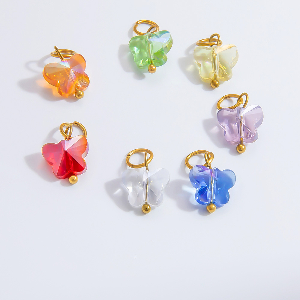 1 Piece Set 4.29*24.15mm 304 Stainless Steel Zircon PVD Coated Real Gold Plated Heart Shape Flower Butterfly Polished Pendant DIY Jewelry Accessories display picture 43