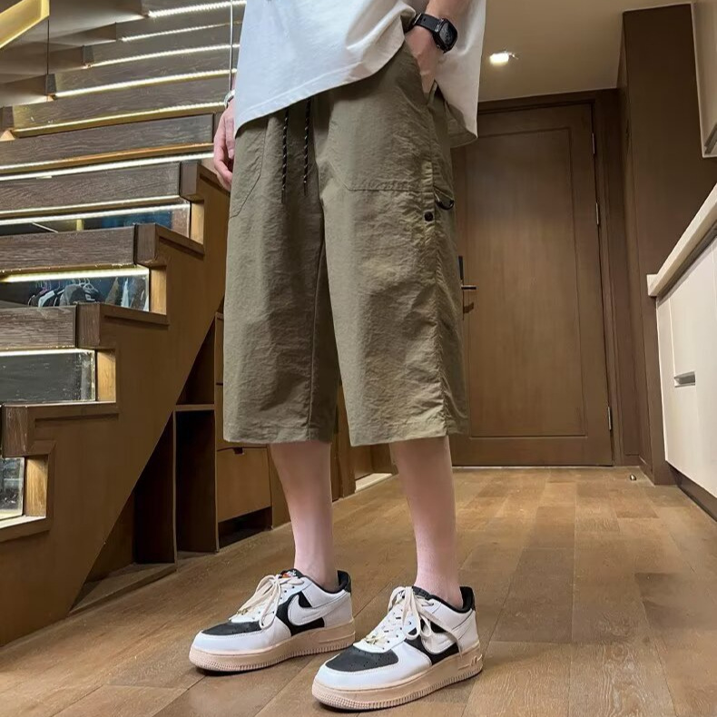 Shirt Less Clothing Summer Capri Pants Straight Tooling Solid Color American Multi-Pocket Foreign Trade Ice Silk Cool Casual Pants