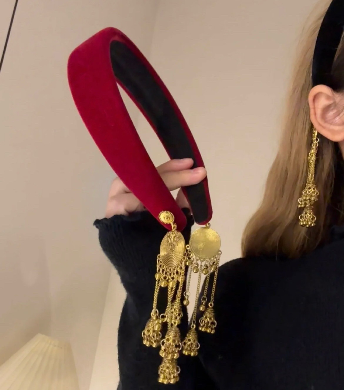 红色丝绒流苏发箍