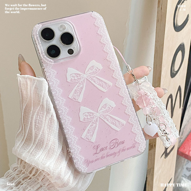 Apple 16PM かわいい 13 携帯電話ケース iphone15pro に適した二層 IMD レースリボンガールズパウダー|undefined