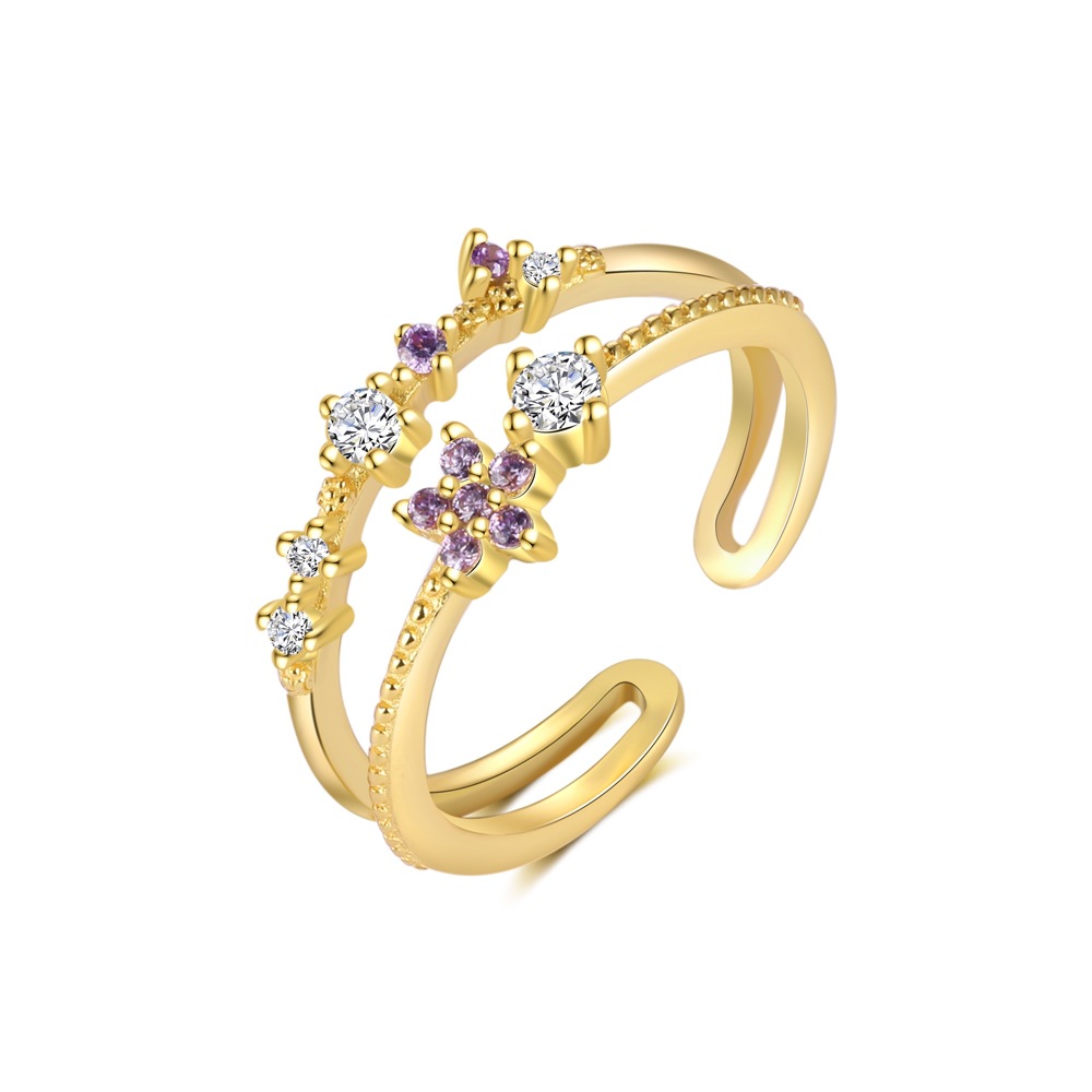 Zircon Inlay Material 1 Piece 925 Sterling Silver Colorful Flower Zircon Electroplated Rings