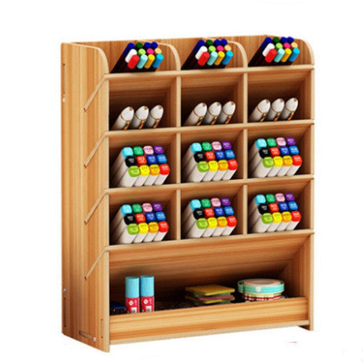 De madera del norte de Europa-estilo caja de almacenamiento escritorio marcador organización caja multi-rejilla plegable Oficina escritorio almacenamiento