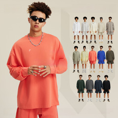 BE men's clothing 2025 spring clothes American solid color pure cotton long sleeve men's pure cotton loose long sleeve couple T-shirt men