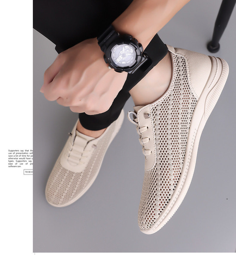 Giày sandal nam lưới thoáng khí đế mềm chống trượt kiểu lỗ, đế bằng — Màu be, màu đen chi tiết 13