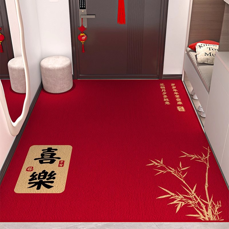 Red Festive Entry Door Mat with High-End Feel, Traditional Chinese Style Crystal Velvet Mat, Water-Absorbent, Stain-Resistant, Anti-Slip Threshold Mat