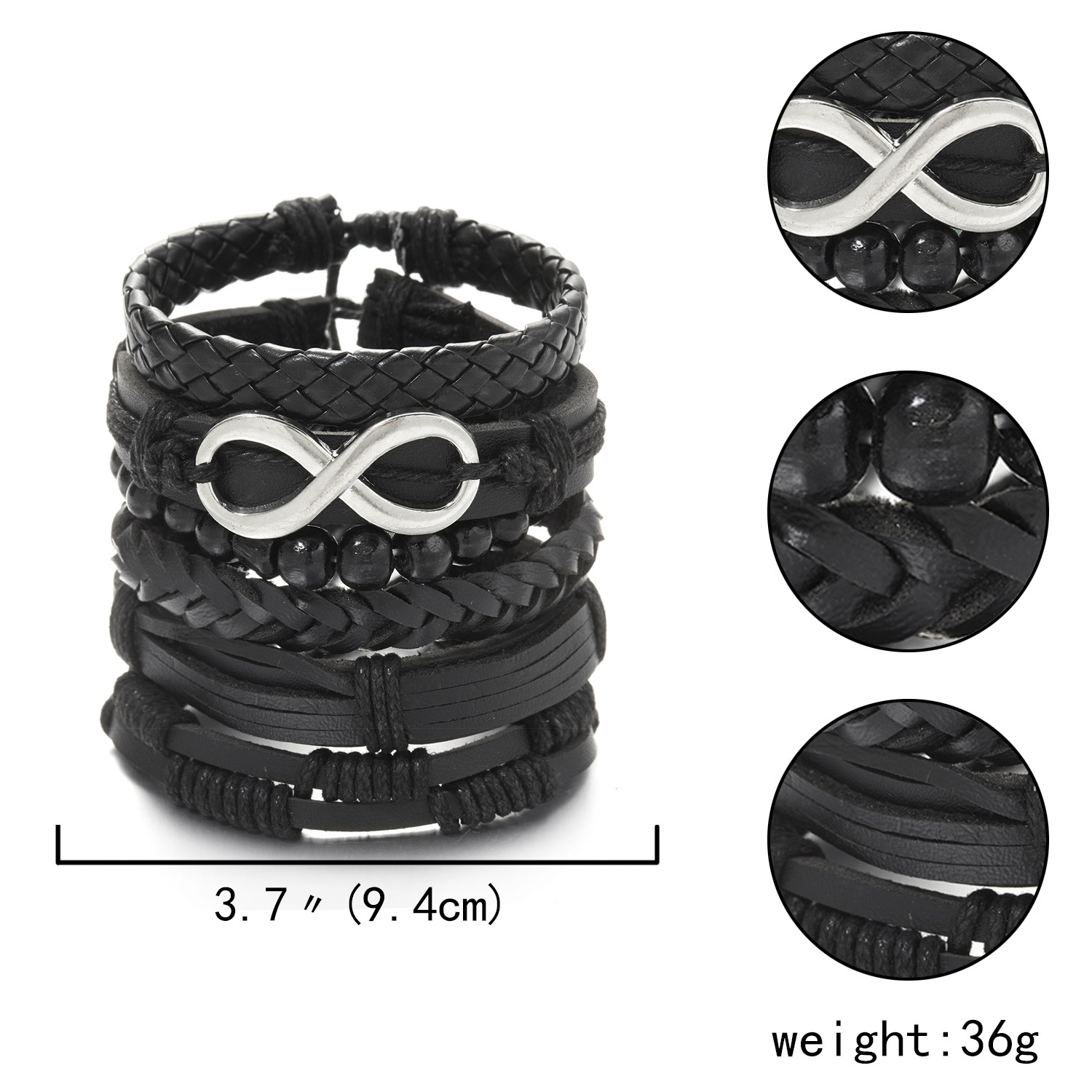 26g Weight Bracelets Classification 1 Set Quantity Daily Occasion Pu Leather Material Heart Shape Pattern Men'S Gender Knitting Design Fashion Style Fashion Heart Shape Pu Leather Knitting Men's Bracelets 1 Set 2