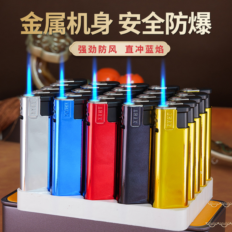 厂家批发一次性金属直冲蓝焰防风打火机广告印字雕刻订|undefined