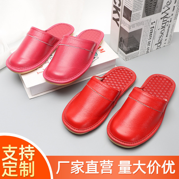 Leather women's breathable non-slip slippers all-season for men and…