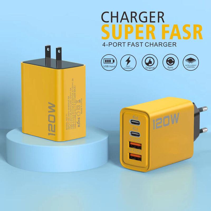 120W Dual Pd+ Dual USB Charger Suitable for Apple 15 Huawei Mobile Phone Dual Typec Smart Fast Charging Charging Head
