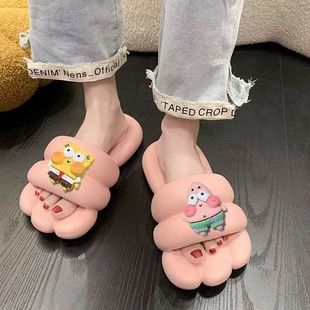 Spongebob Slippers for Women Summer Indoor Home Bathroom Bath Non-Slip Household Personalized Flats Large Foot Plate