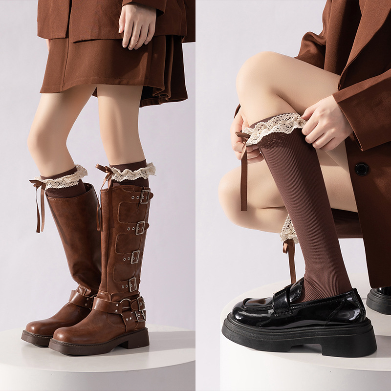 encaje Lolita pantorrilla de lazo de arco de presión jk largo estilo académico con botas adelgazante estilo de ballet rodillas