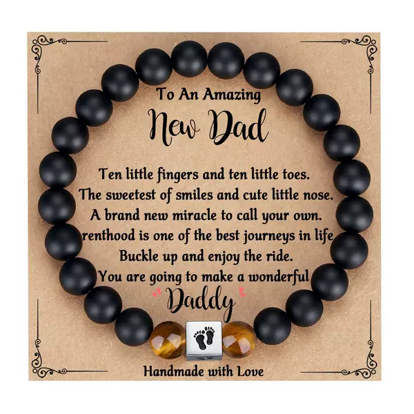Father's Day Gift Bracelet Black Frosted Tiger Eye Stone Laser Engraving Black Gallstone Square Bead Paw Gift Frosted Bracelet