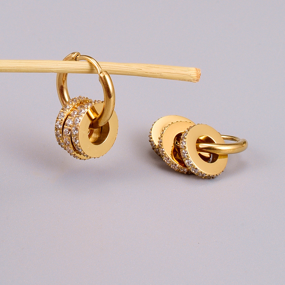 Daily Occasion 304 Stainless Steel Material Geometric Pattern Fashion Geometric Plating Titanium Steel Artificial Diamond Earrings