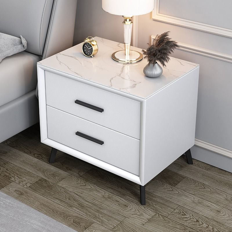 Bedside Table Slate Solid Wood Home Storage Cabinet Internet Celebrity Modern Simple Light Luxury Small Cabinet Leather High-End Storage