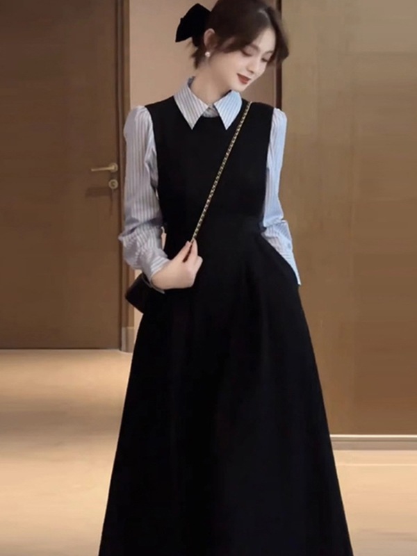 法式高级感时尚黑色连衣裙子女2025春季新款气质收腰连衣长裙1787|undefined