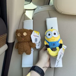 Authentic Minions Car Seatbelt Shoulder Pads Anti-Strangle Car Seatbelt Cover Car Interior Decoration Ornament for Women