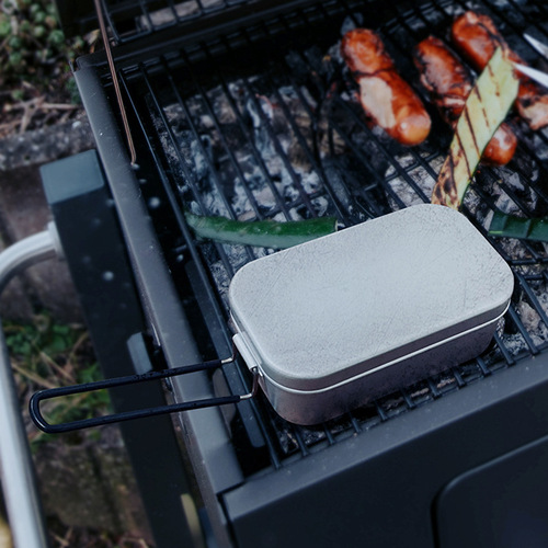 Outdoor tableware set, camping multifunctional Japanese aluminum lunch box, portable folding heatable lunch box for cooking meals