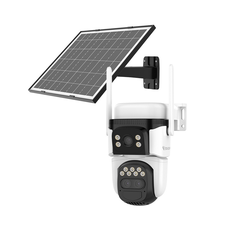Cámara de vigilancia de tres pantallas solar al por mayor transfronteriza 360 panorámica sin electricidad sin red Ultra HD a todo color visión nocturna