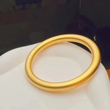 沙金饰品古法传承素圈手镯女仿真黄金加粗实心小众高级感结婚镯子
