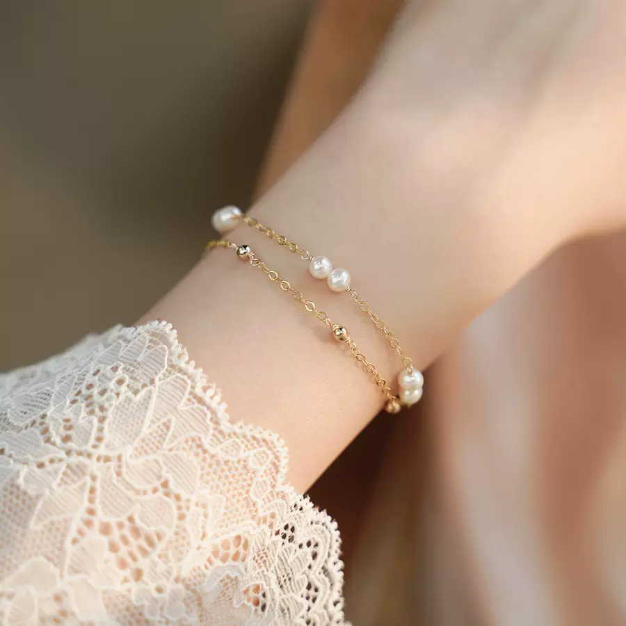 推荐珠宝 高品质天然小粒珍珠小众轻奢双层叠戴网红手链女