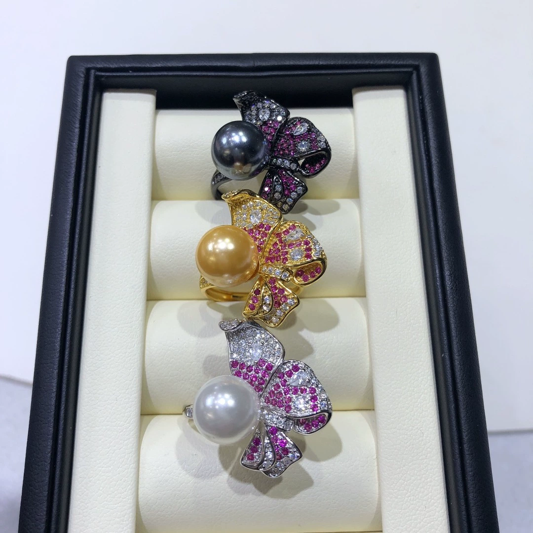 Beads from pearl, accessories, ring with bow, S925, 925 sample silver