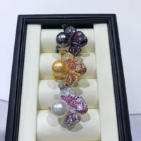 Beads from pearl, accessories, ring with bow, S925, 925 sample silver