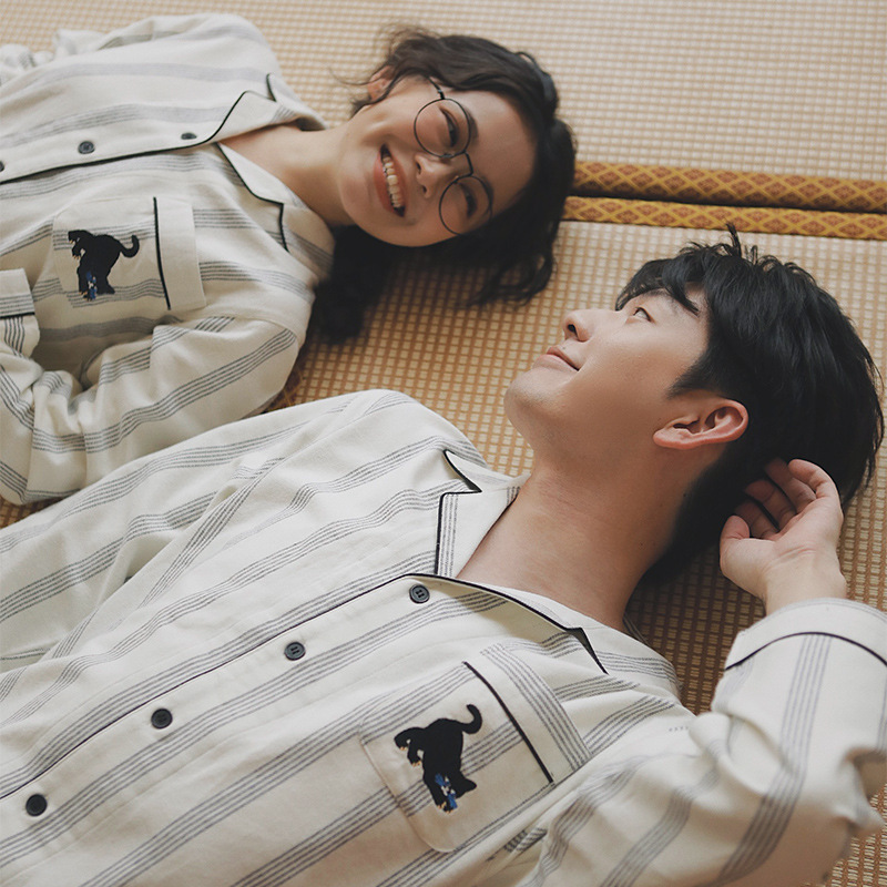 以梦为马72-情侣睡衣女春秋季刺绣全棉磨毛家居服纯棉绒布套装冬