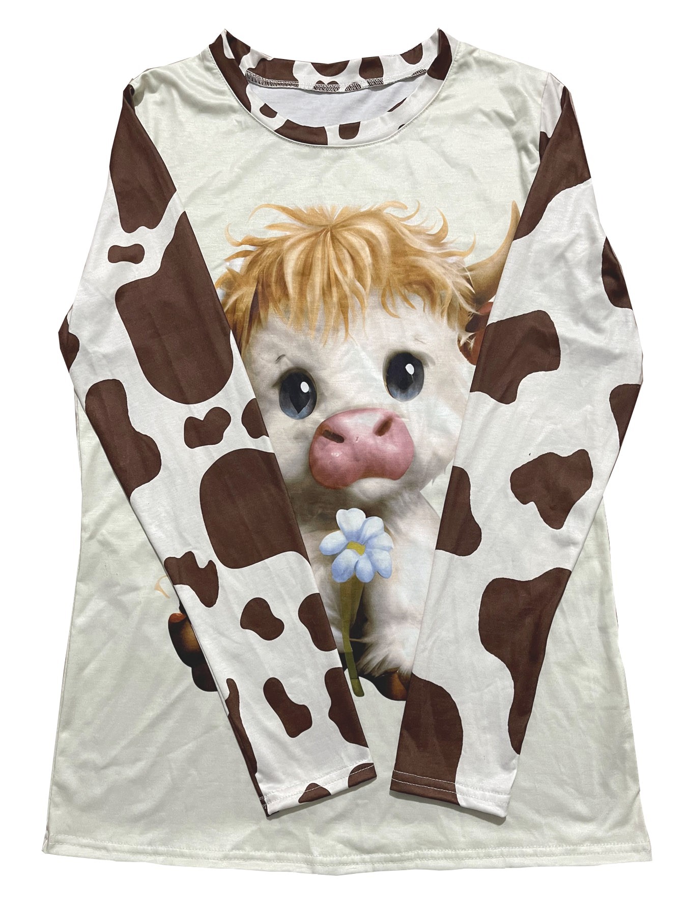 Amazon estación independiente transfronteriza europea y americana primavera y otoño nuevas mujeres pullover Top vaca impreso manga larga Camiseta cuello redondo
