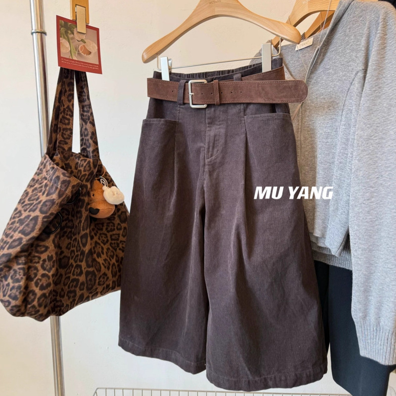 This Issue's Main Recommendation! Korean Corduroy Cropped Pants, Loose Wide-Leg Straight Pants for Women