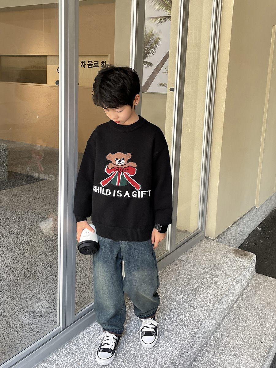 【3 Items at 15% Off, 5 Items 25% off 】Boys' Arctic Velvet Knitted Sweater Long Sleeve Korean Style Winter Top for Girls