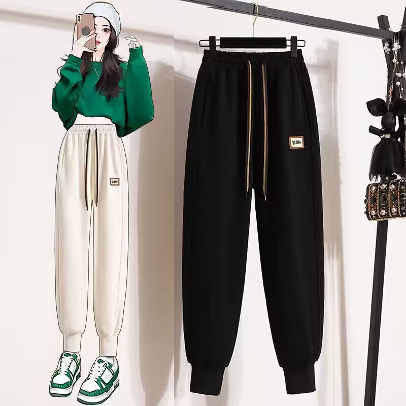 2025 Spring and Autumn New Style Label Threaded Leg-Tie Harem Sweatpants Women's Loose Slim Casual Easiest for Match Sports Pants Women 2025 Spring and Autumn New Style Label Threaded Leg-Tie Harem Sweatpants Women's Loose Slim Casual Easiest for Match Sports Pants Women