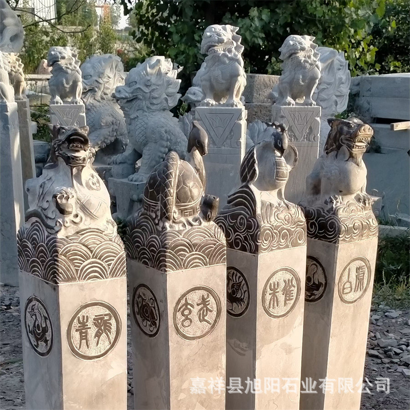石雕拴马桩青石柱户外庭院装饰石柱做旧雕刻十二生肖动物拴马柱子
