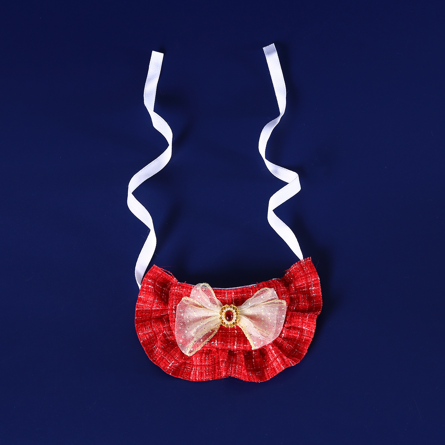 Mascotas de Año Nuevo Celebrativo de encaje Sombrero de borda de oro gemas arco Teddy perros gatos set rojo image 7
